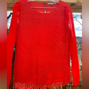 Antonio Melani NWOT Lace Red Top Holiday Party Blouse Top Medium